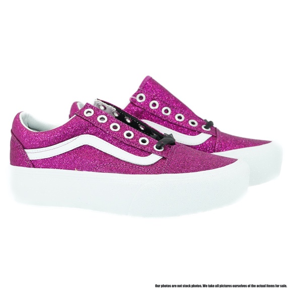 VANS OLD SKOOL PLATFORM WOMEN'S PLATFORM SNEAKERS (Pink/ Glitter) - Picture 1 of 7